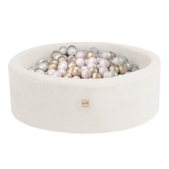 Pre-order for 05.03.2026 - PLUSH NEST Dry pool, round, 90x30 cm, cream lamb (+200 balls gold, pearl, light pink pearl)